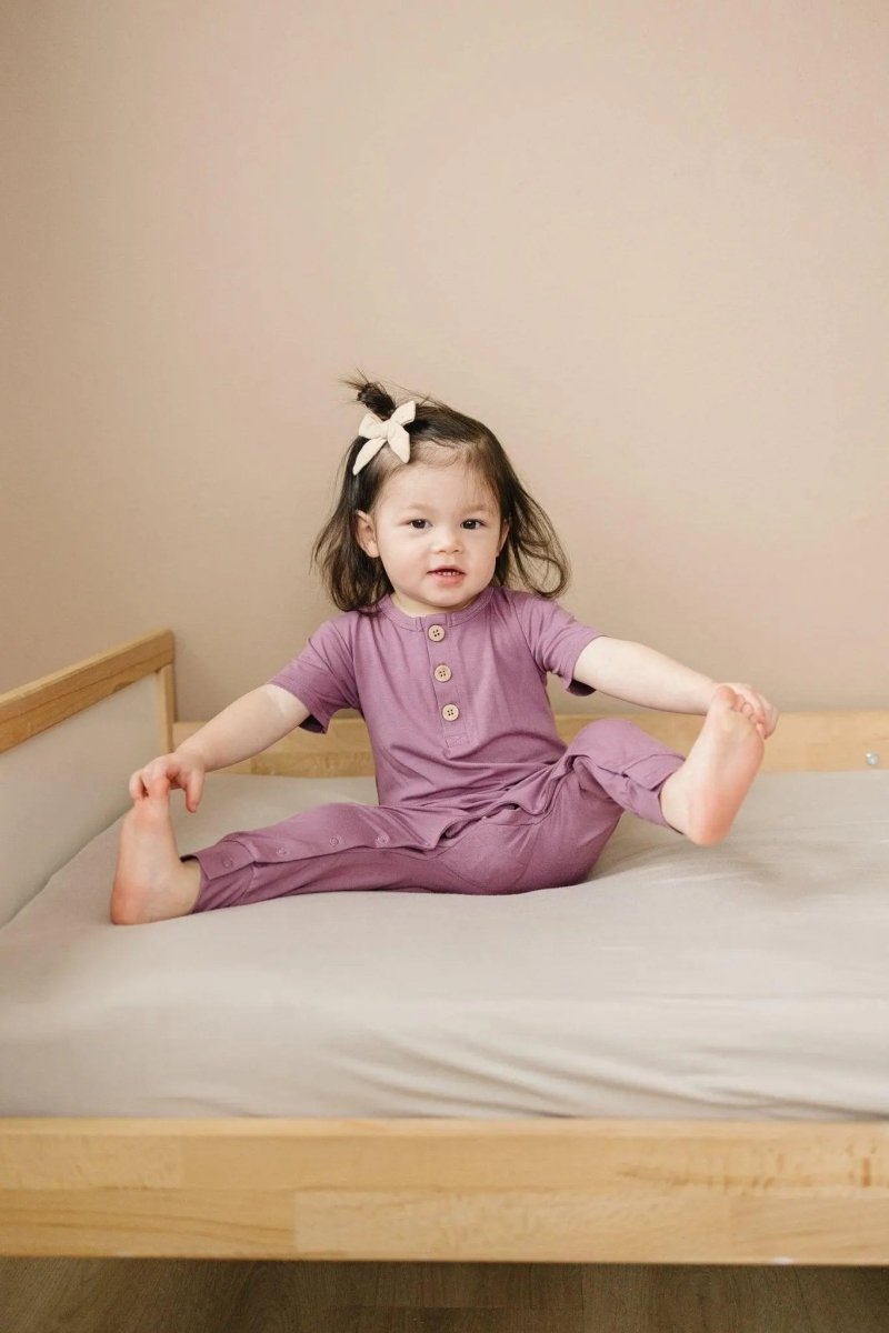 Little Joy Co. Bamboo Henley Romper For Babies Short Sleeve Snaps - Everetts Place Boutique - 