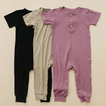 Little Joy Co. Bamboo Henley Romper For Babies Short Sleeve Snaps - Everetts Place Boutique - 