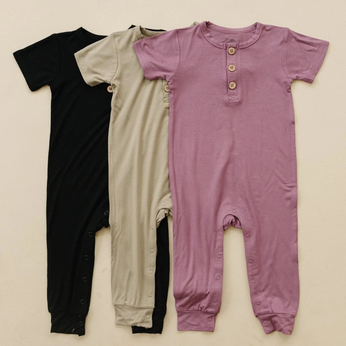 Little Joy Co. Bamboo Henley Romper For Babies Short Sleeve Snaps - Everetts Place Boutique - 