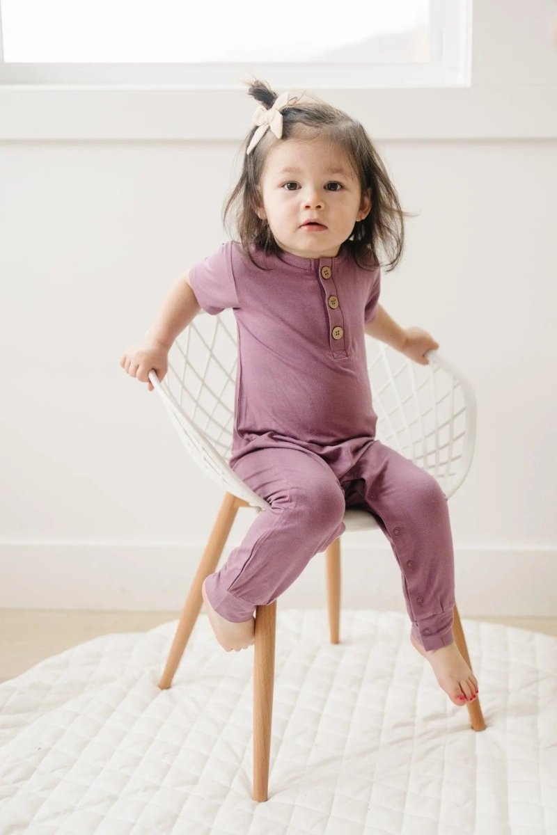 Little Joy Co. Bamboo Henley Romper For Babies Short Sleeve Snaps - Everetts Place Boutique - 