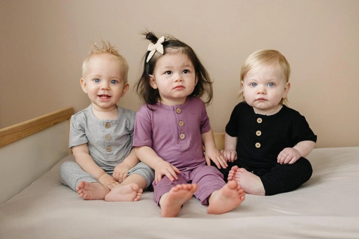 Little Joy Co. Bamboo Henley Romper For Babies Short Sleeve Snaps - Everetts Place Boutique - 