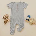 Little Joy Co. Bamboo Henley Romper For Babies Short Sleeve Snaps - Everetts Place Boutique - 