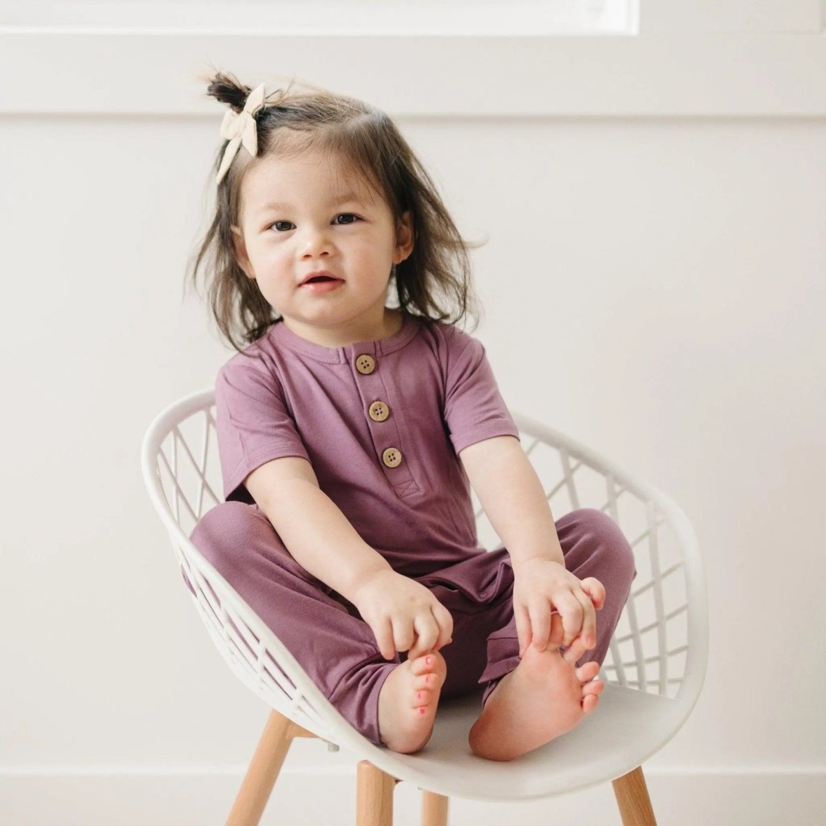 Little Joy Co. Bamboo Henley Romper For Babies Short Sleeve Snaps - Everetts Place Boutique - 
