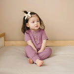 Little Joy Co. Bamboo Henley Romper For Babies Short Sleeve Snaps - Everetts Place Boutique - 