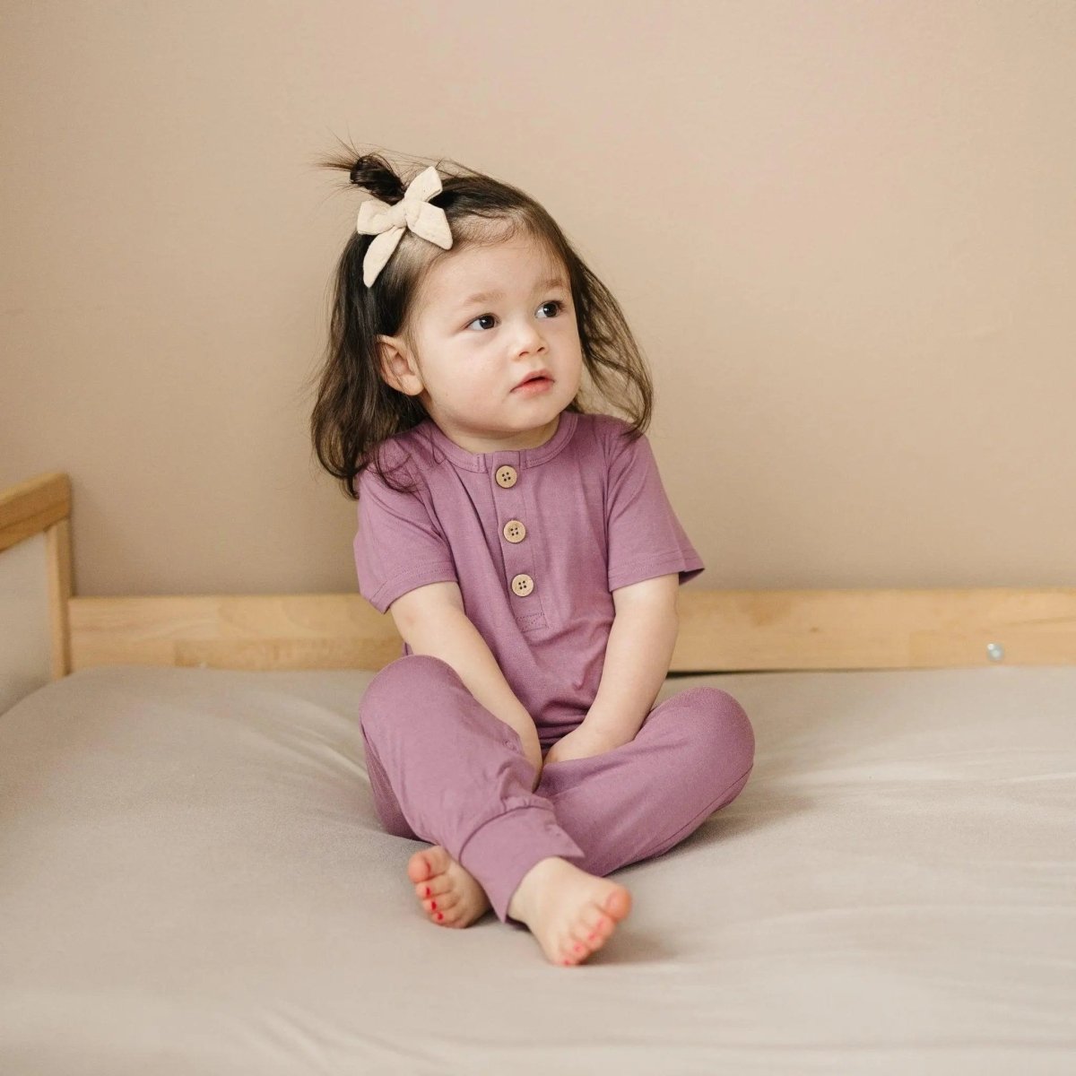 Little Joy Co. Bamboo Henley Romper For Babies Short Sleeve Snaps - Everetts Place Boutique - 