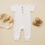 Little Joy Co. Bamboo Henley Romper For Babies Short Sleeve Snaps - Everetts Place Boutique - 
