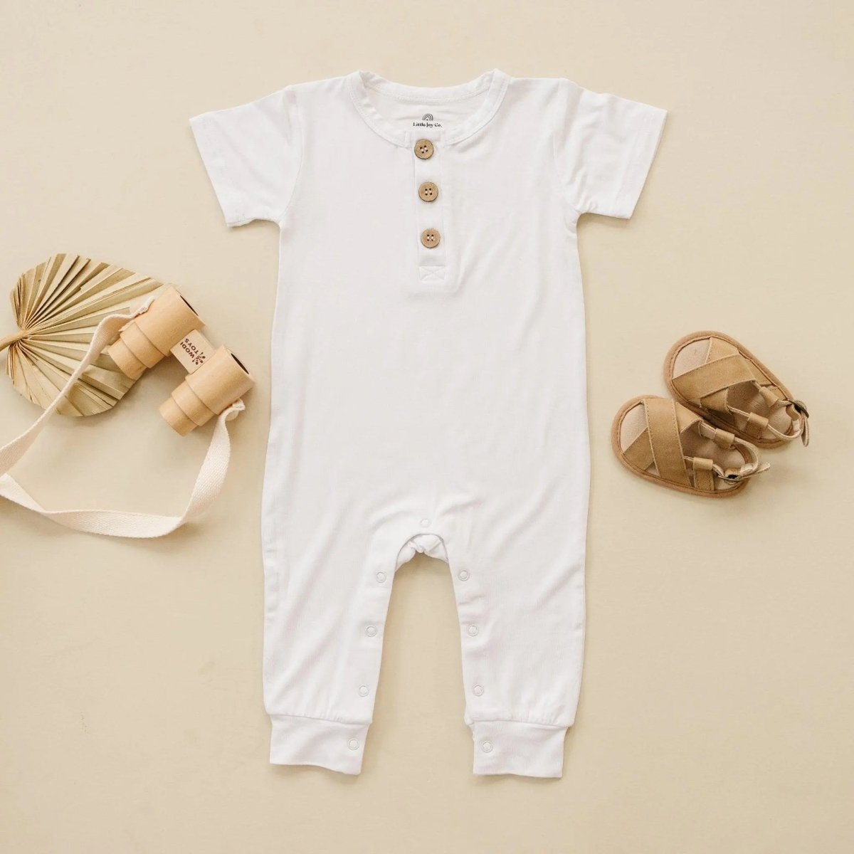 Little Joy Co. Bamboo Henley Romper For Babies Short Sleeve Snaps - Everetts Place Boutique - 
