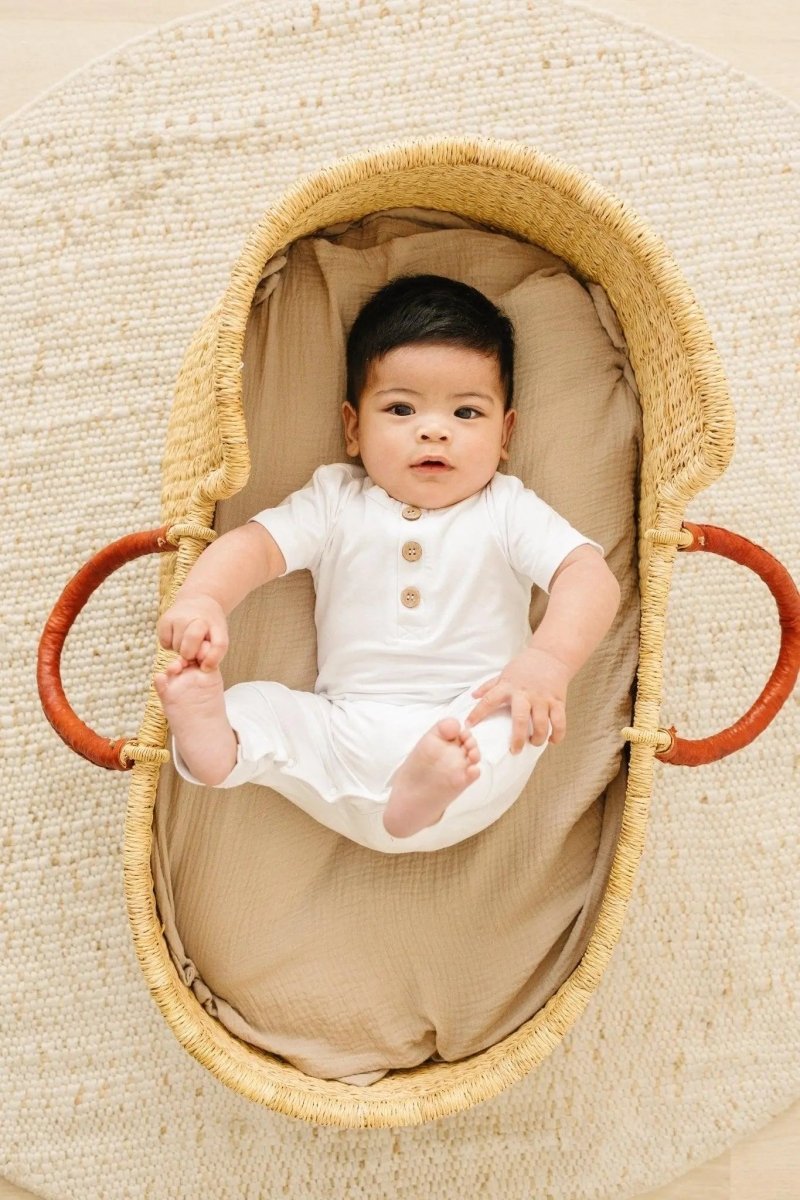 Little Joy Co. Bamboo Henley Romper For Babies Short Sleeve Snaps - Everetts Place Boutique - 
