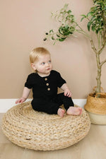 Little Joy Co. Bamboo Henley Romper For Babies Short Sleeve Snaps - Everetts Place Boutique - 