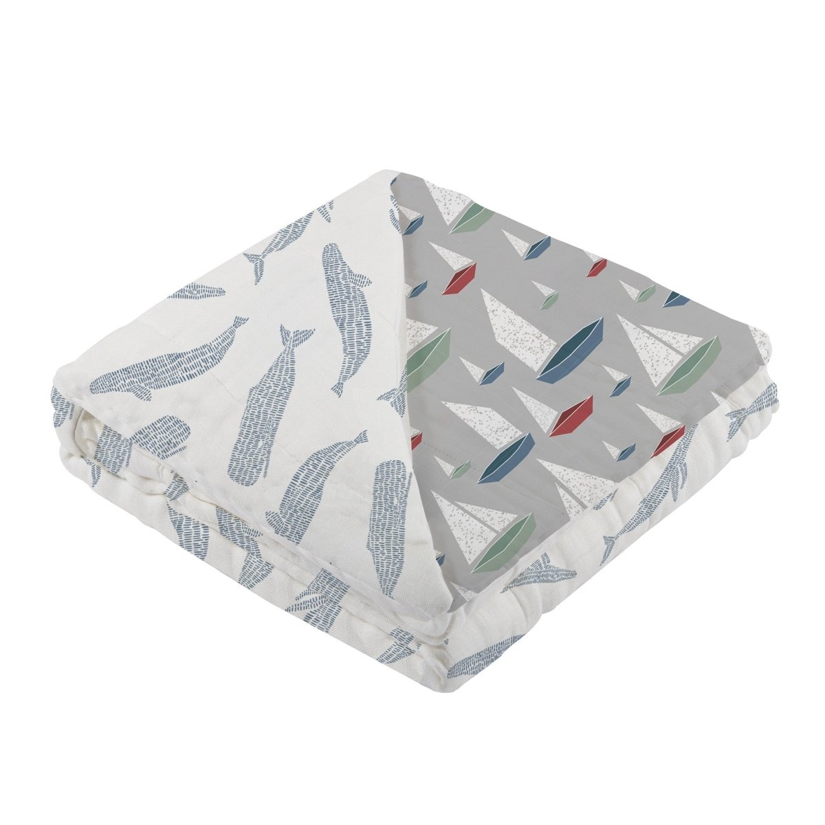 Newcastle Classics Bamboo Muslin Blanket with Whale and Sailboat Design for Kids - 
