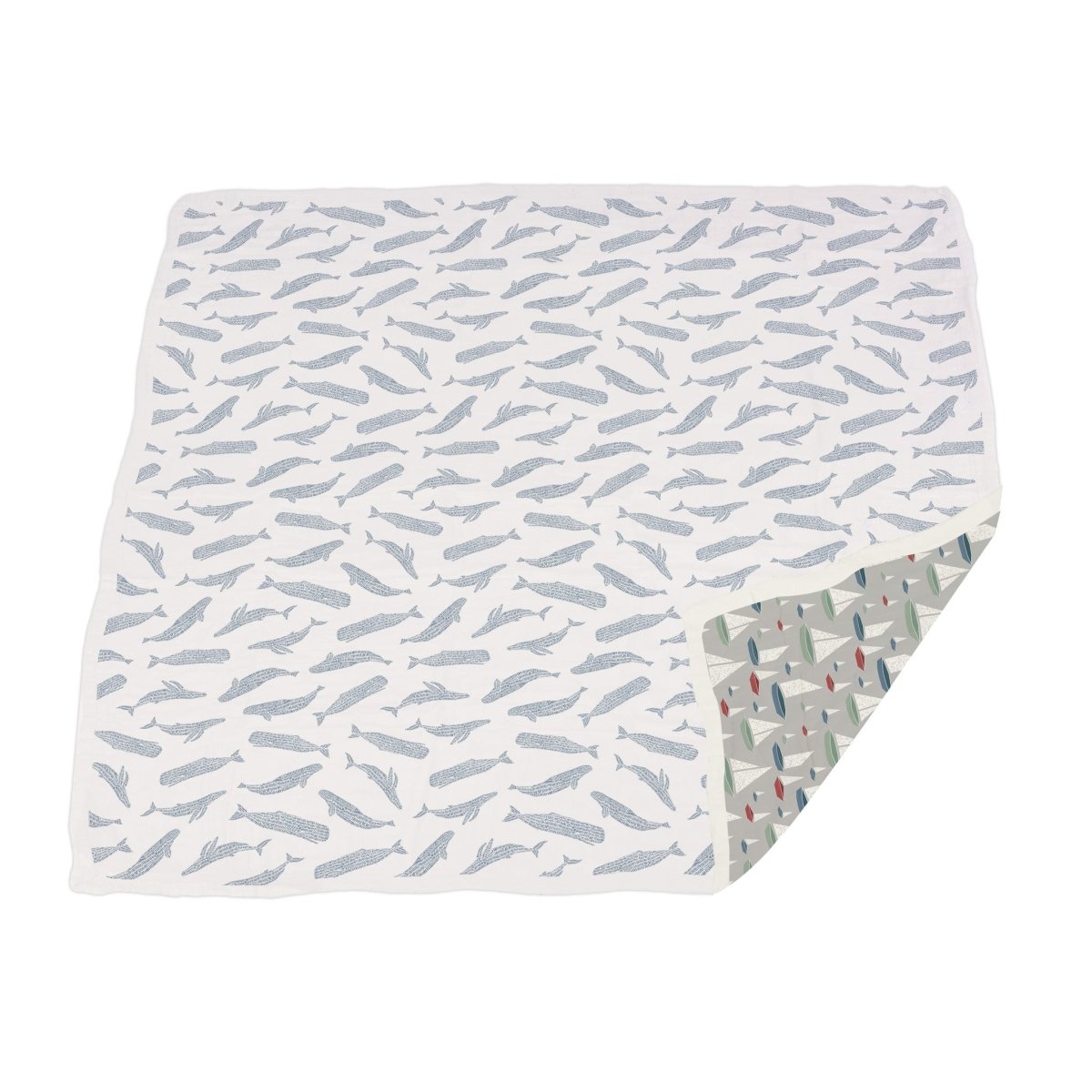 Newcastle Classics Bamboo Muslin Blanket with Whale and Sailboat Design for Kids - 