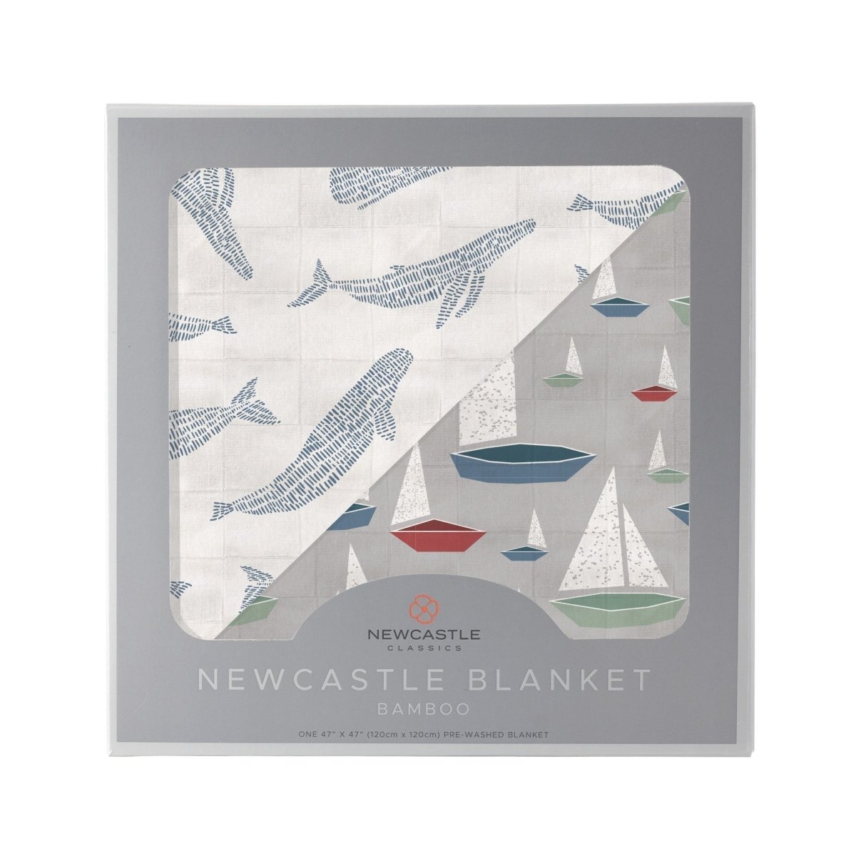 Newcastle Classics Bamboo Muslin Blanket with Whale and Sailboat Design for Kids - 
