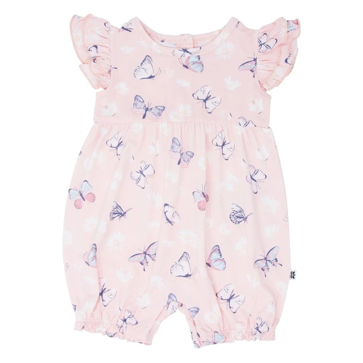Pink Butterfly Daisy Bamboo Ruffle Romper - Baby & Toddler Clothing, One-piece garment, Pink, Day Dress, Ruffle | Everetts Place