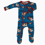 Bestaroo Bamboo Soccer Ball Print Baby Footie With Foot Grips And Mittens - 