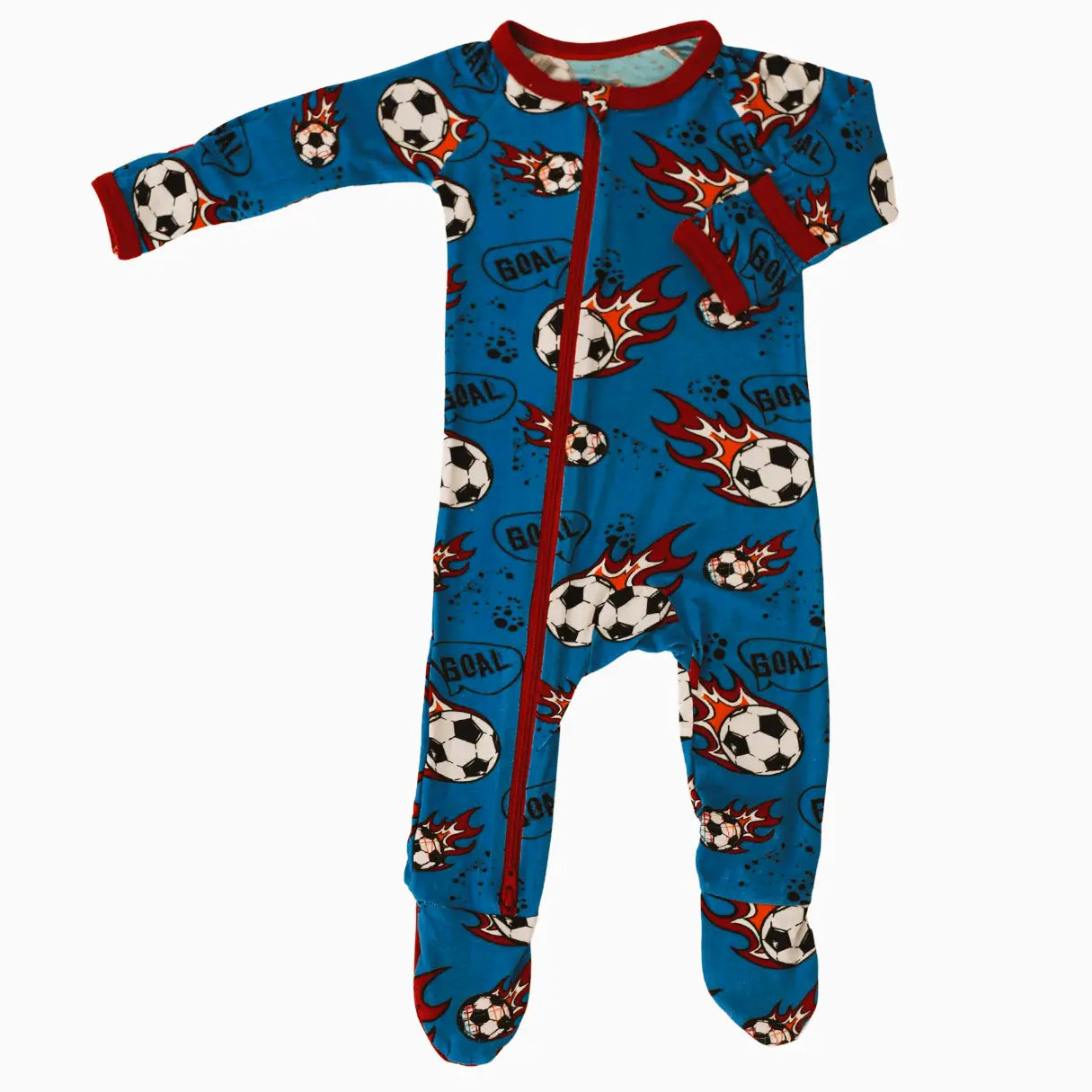 Bestaroo Bamboo Soccer Ball Print Baby Footie With Foot Grips And Mittens - 