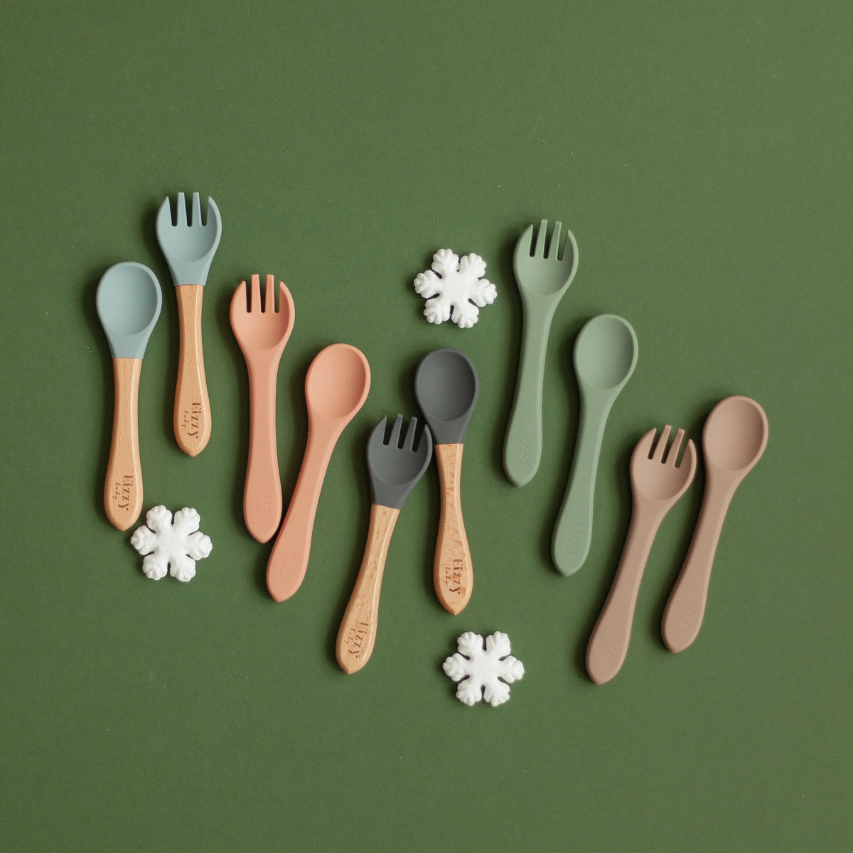 Eizzy Baby Bamboo Spoon and Fork Set (Dark Grey) - 