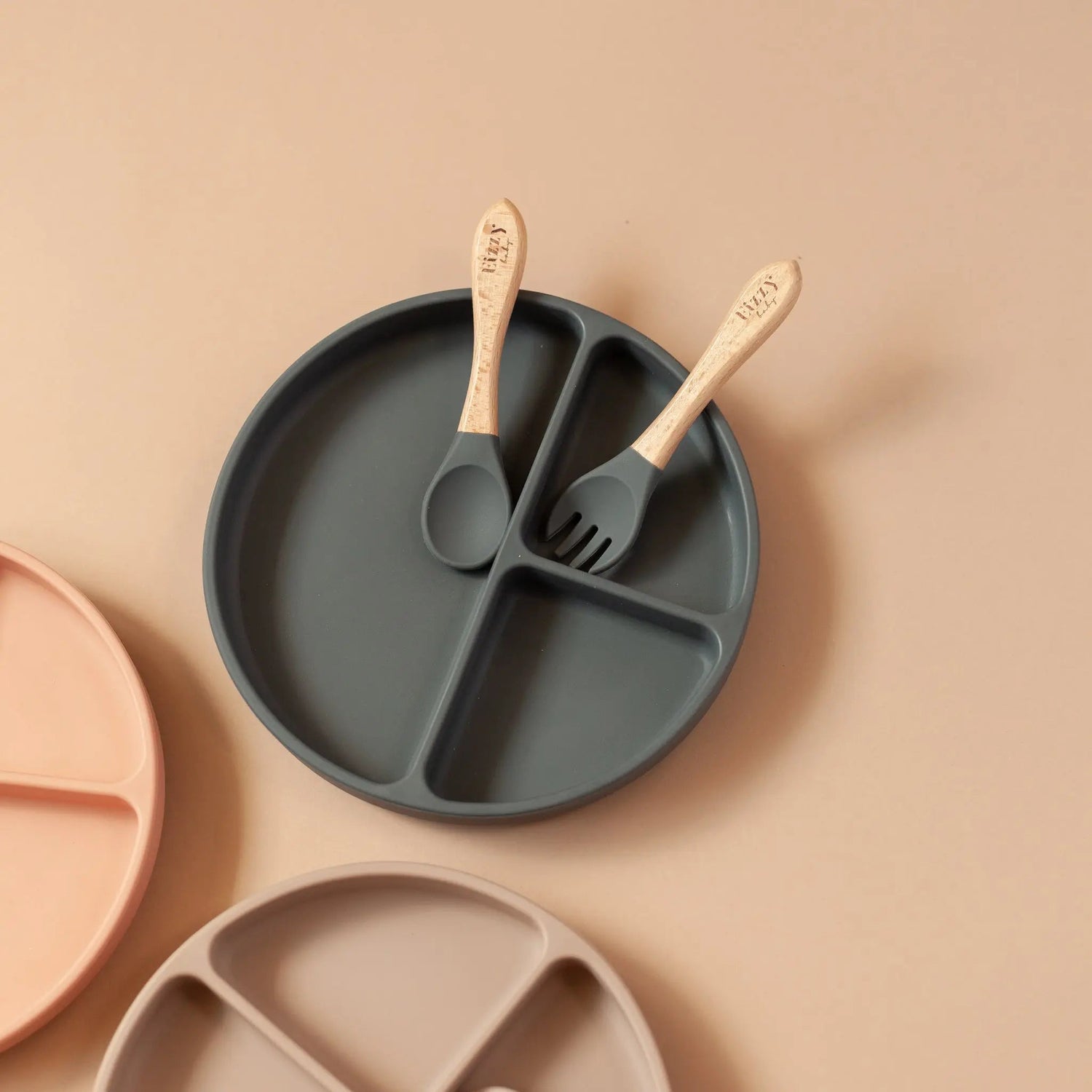 Eizzy Baby Bamboo Spoon and Fork Set (Dark Grey) - 