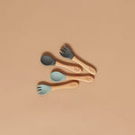Eizzy Baby Bamboo Spoon and Fork Set (Dark Grey) - 