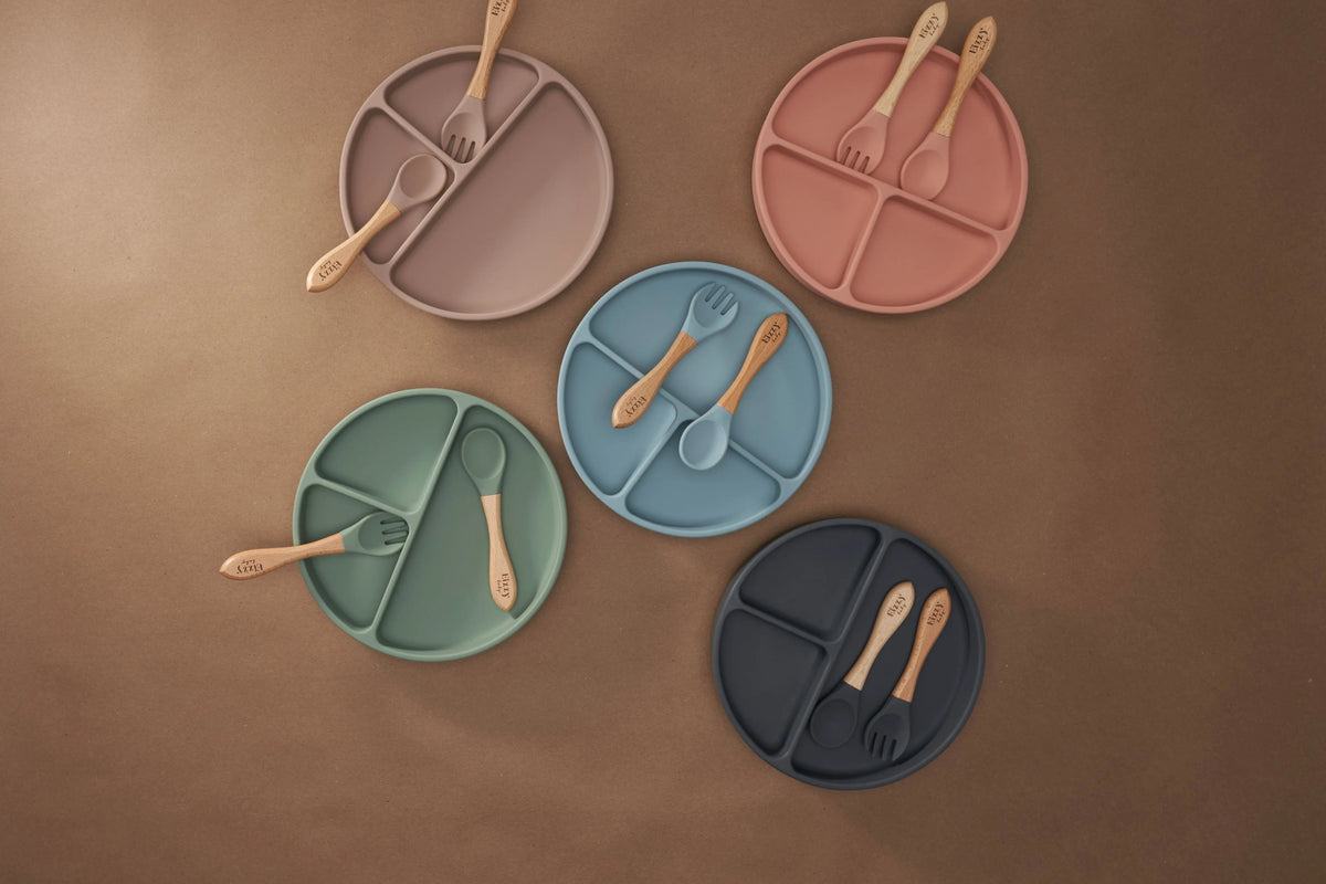 Eizzy Baby Bamboo Spoon and Fork Set (Dark Grey) - 