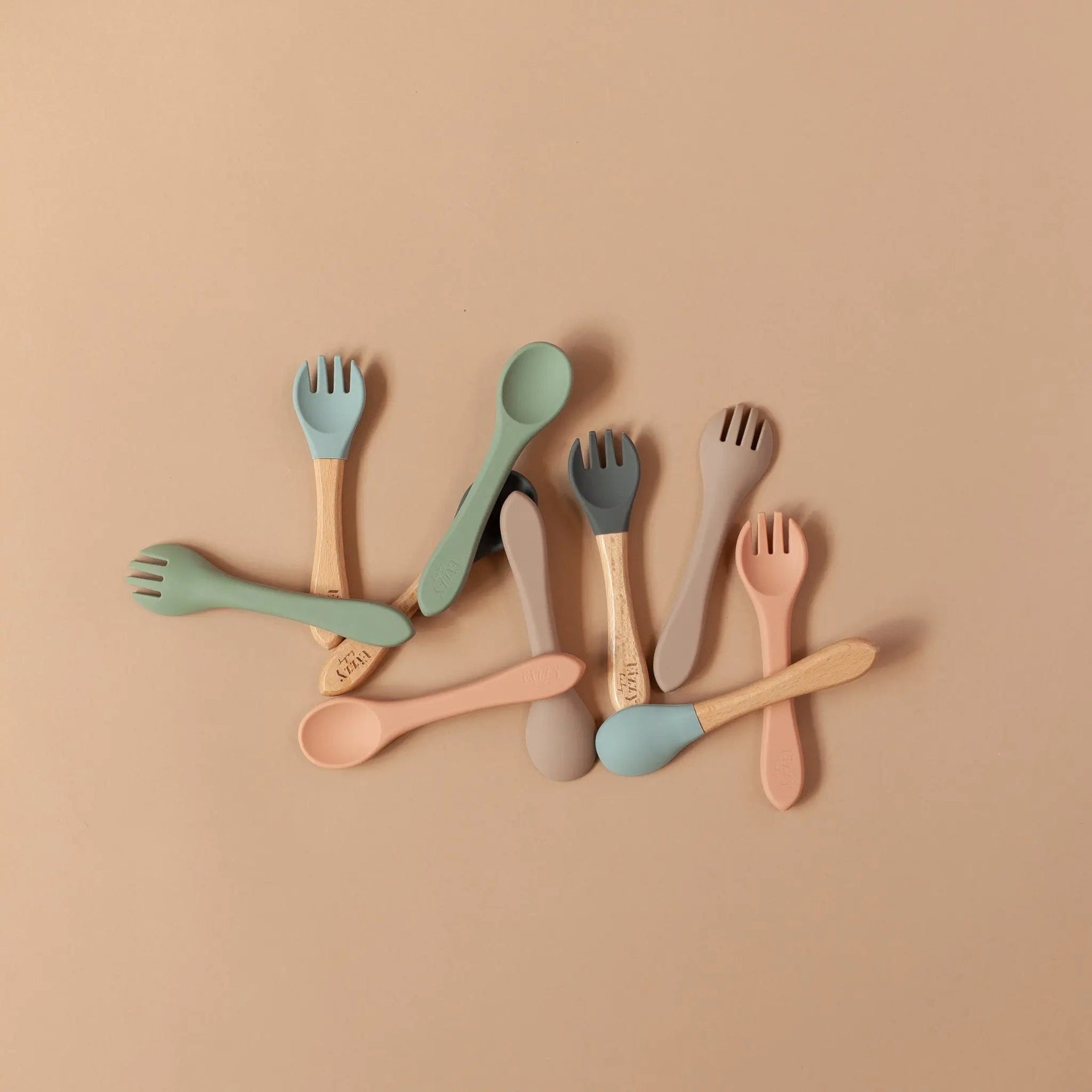 Eizzy Baby Bamboo Spoon and Fork Set (Dark Grey) - 