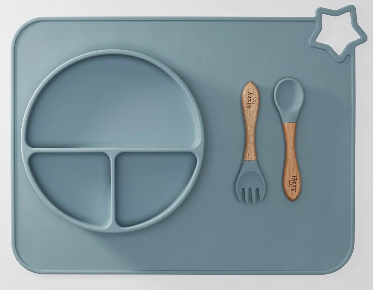Eizzy Baby Bamboo Spoon and Fork Set (Muted Blue) - 