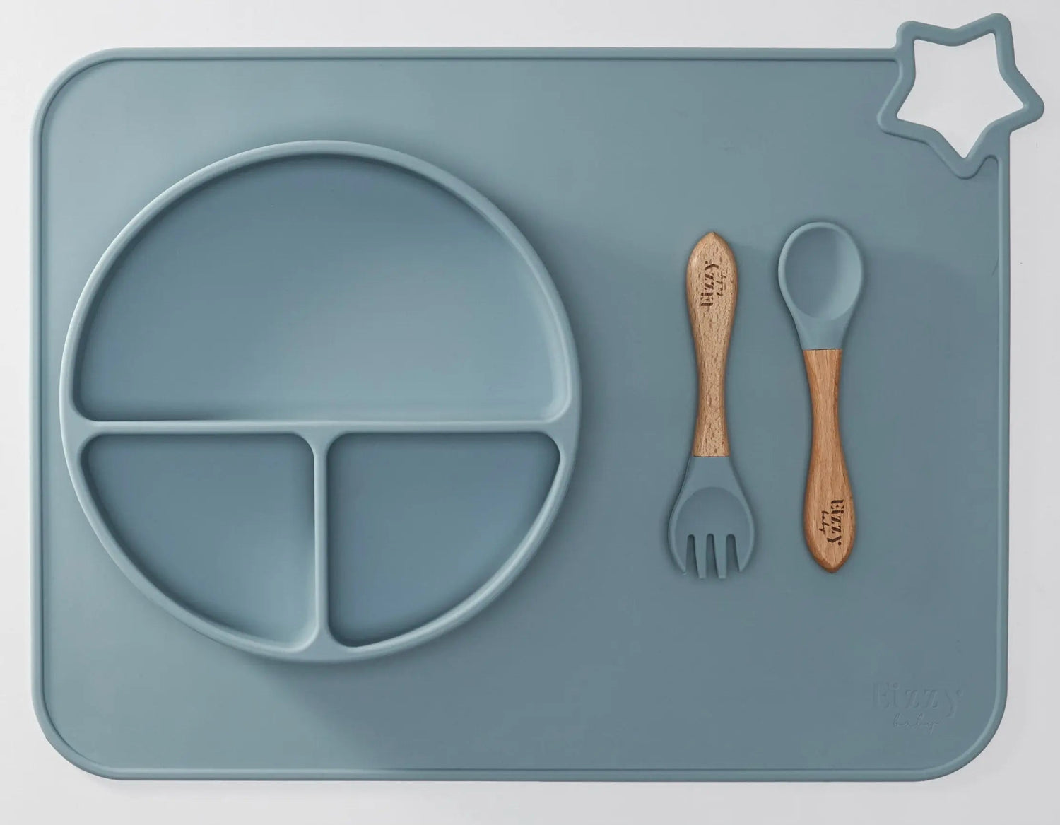 Eizzy Baby Bamboo Spoon and Fork Set (Muted Blue) - 