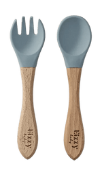 Eizzy Baby Bamboo Spoon and Fork Set (Muted Blue) - 