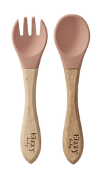 Eizzy Baby Bamboo Spoon and Fork Set (Muted Pink) - 