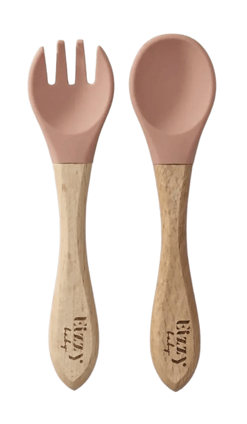 Eizzy Baby Bamboo Spoon and Fork Set (Muted Pink) - 