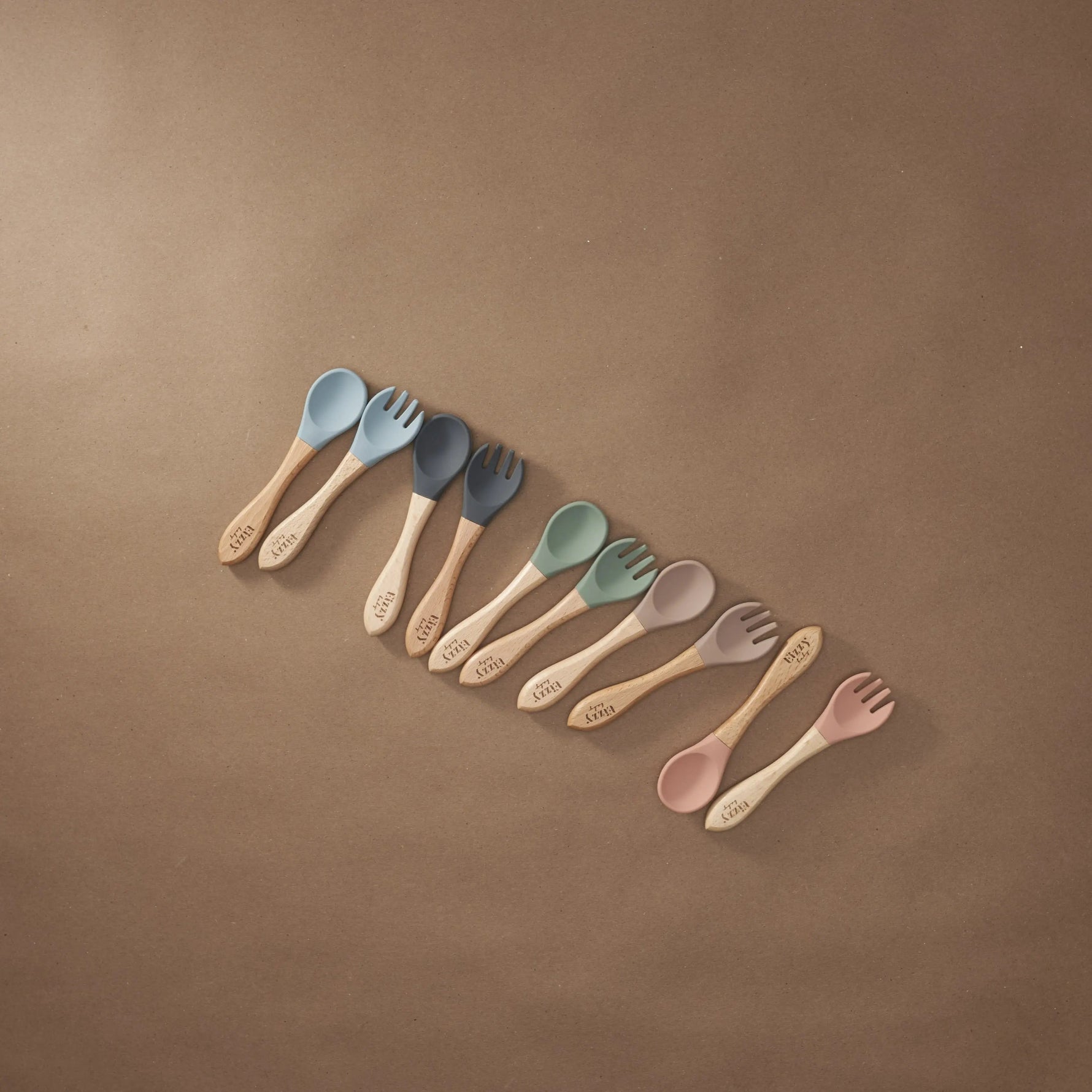 Eizzy Baby Bamboo Spoon and Fork Set (Sage) - 