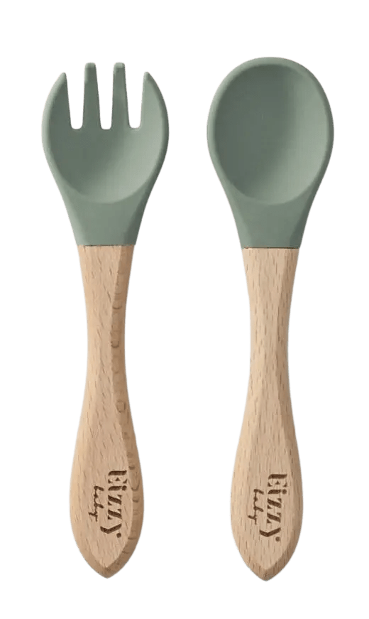 Eizzy Baby Bamboo Spoon and Fork Set (Sage) - 