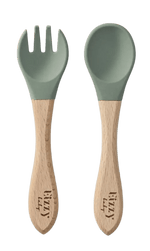 Eizzy Baby Bamboo Spoon and Fork Set (Sage) - 