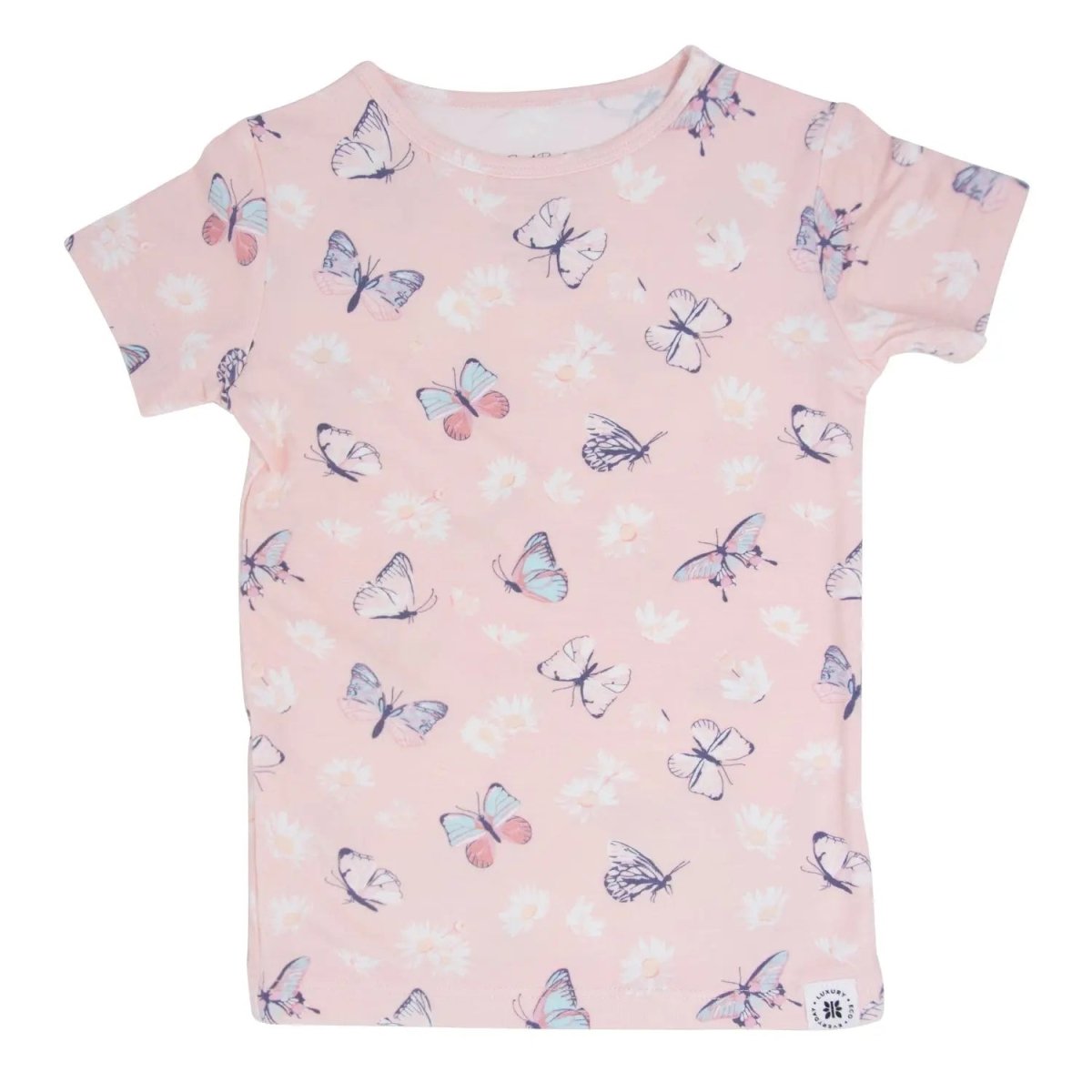 Sweet Bamboo Bamboo Summer Pajama Set with Pink Butterfly Design for Kids - 