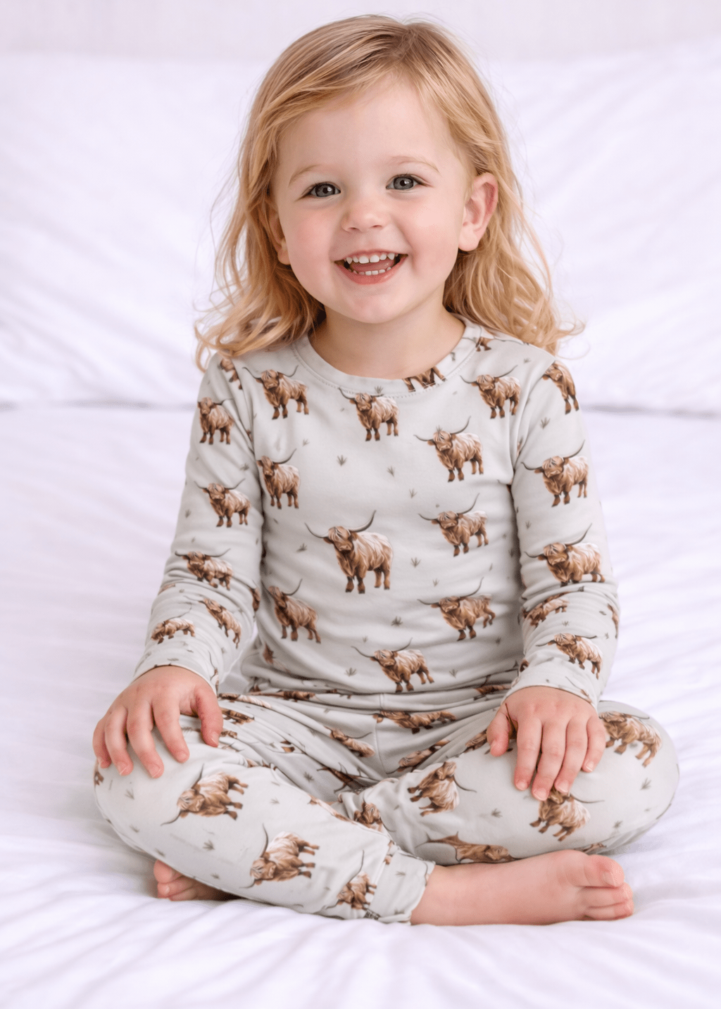 Miller & Co. Bamboo Two Piece Pajama Set West Highland Cow Print - 