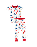 Hugga Babies Bamboo Two Piece Toddler Pajama Set Red White And Snooze Short Sleeve - 