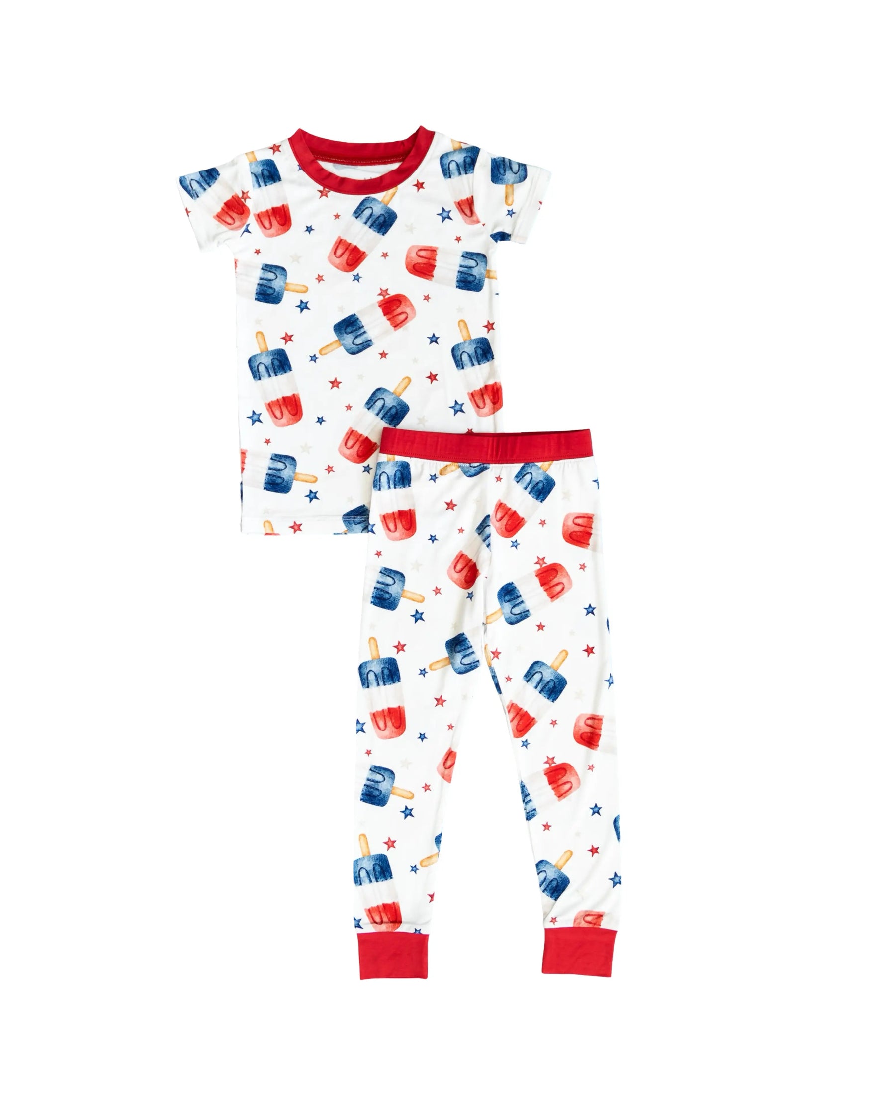Hugga Babies Bamboo Two Piece Toddler Pajama Set Red White And Snooze Short Sleeve - 