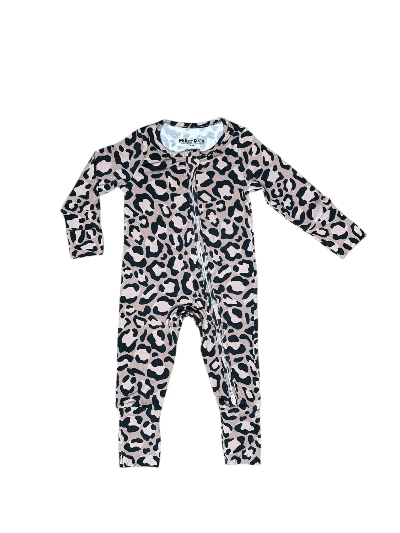 Miller & Co. Bamboo Zipper Footie, Leopard - Everetts Place