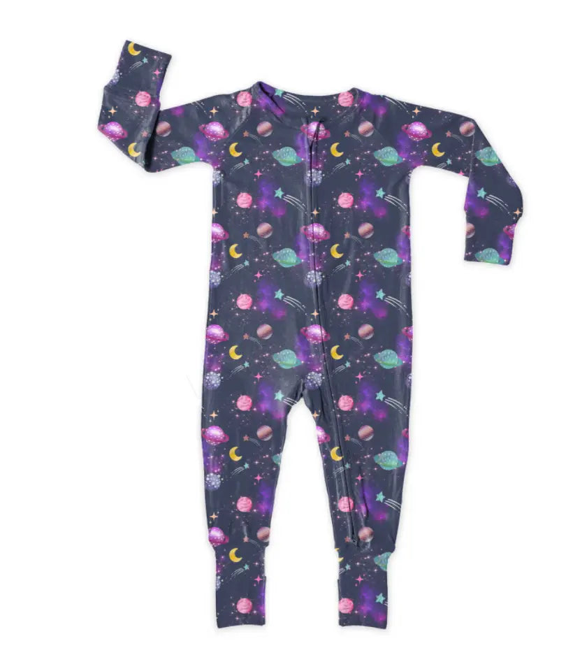 Miller & Co. Bamboo Zipper Footie, Planets - 