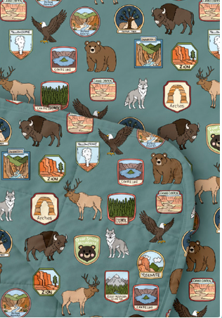 My First Adventure National Parks Reversible Bamboo Toddler Blanket | Wildlife Print by Rayn’s Tiny Stitches