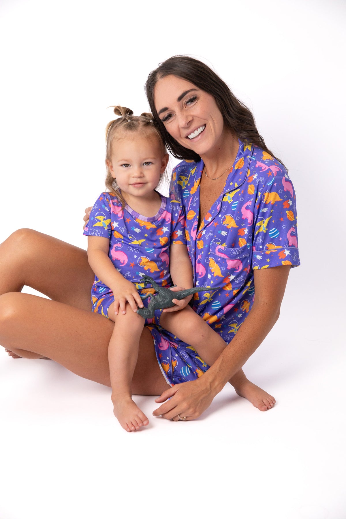 Women’s Purple Space Dinosaur Bamboo Mommy & Me Pajamas by Rayn’s Tiny Stitches