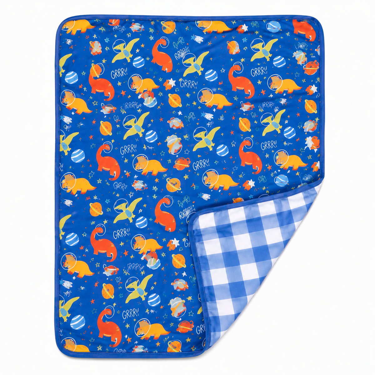 Electric Blue Space Dinosaur Reversible Bamboo Toddler Blanket