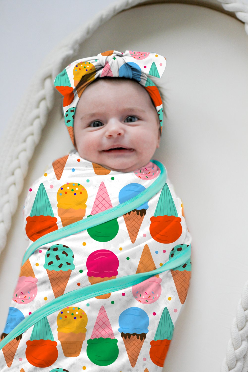 My First Ice Cream Cone Bamboo Swaddle | Soft Baby Blanket by Rayn’s Tiny Stitches