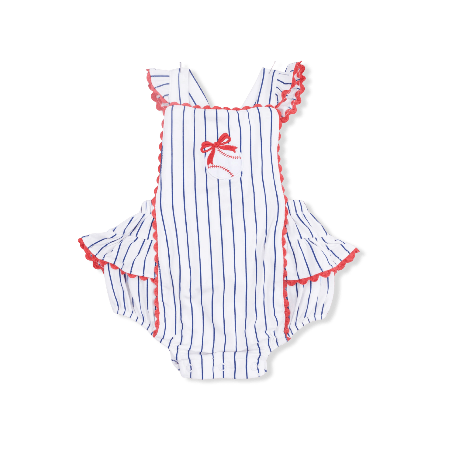 Angel Dear Baseball Stripe - Ric Rac Ruffle Sunsuit - 