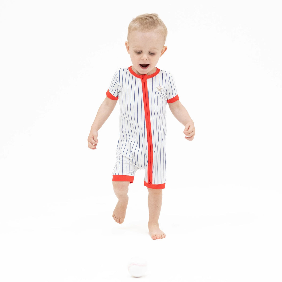 Angel Dear Baseball Stripe - Shortie 2 Way Zipper Romper - 