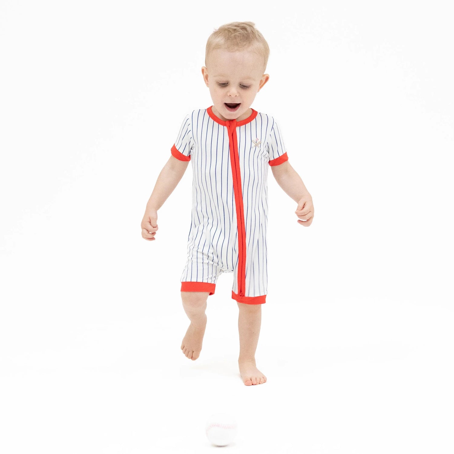 Angel Dear Baseball Stripe - Shortie 2 Way Zipper Romper - 