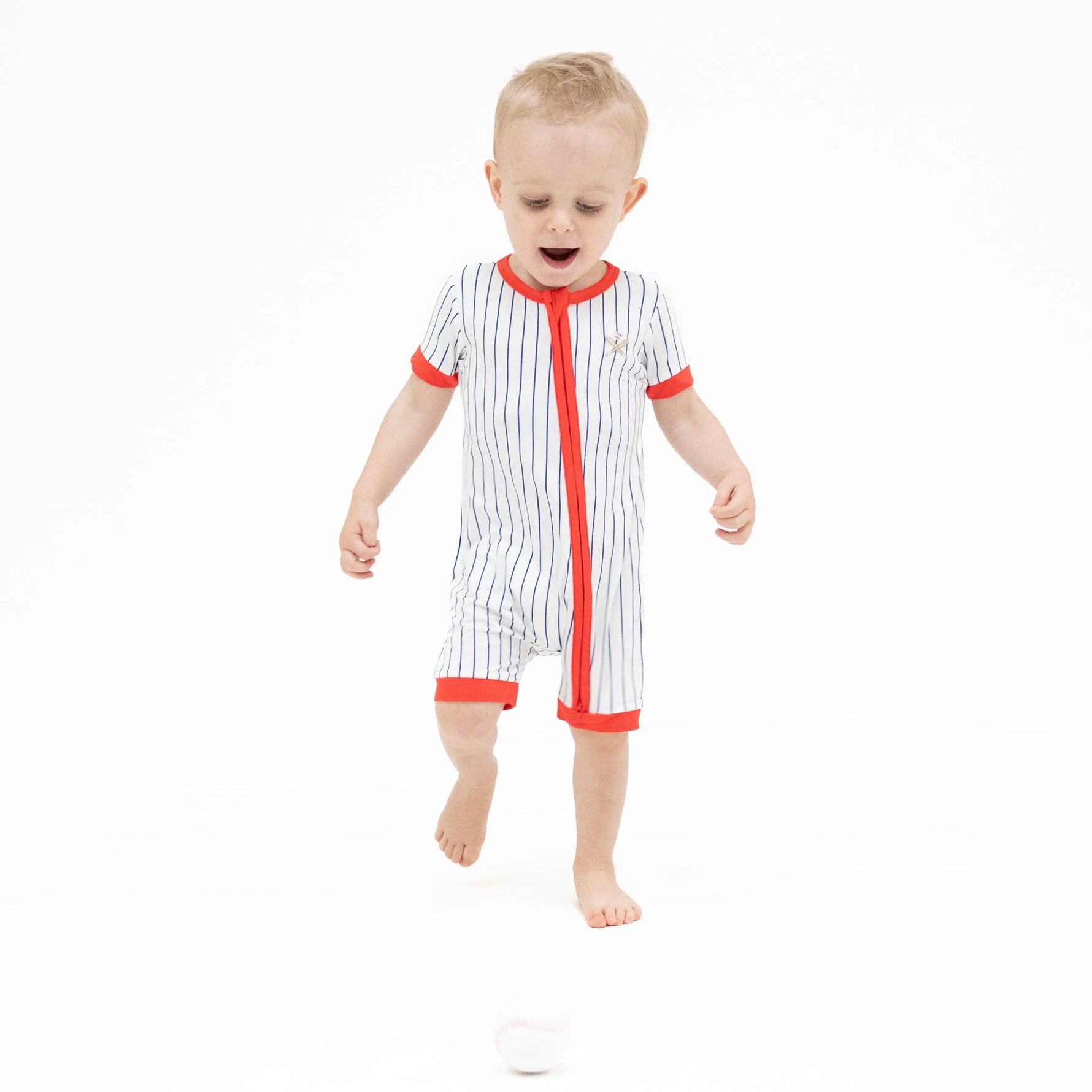 Angel Dear Baseball Stripe - Shortie 2 Way Zipper Romper - 