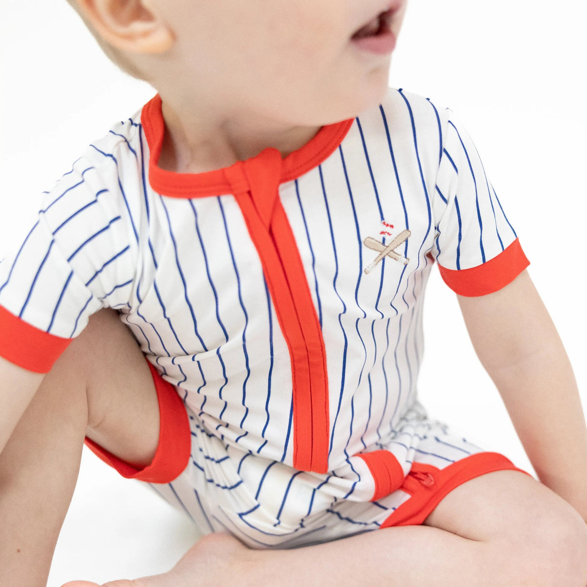 Angel Dear Baseball Stripe - Shortie 2 Way Zipper Romper - 