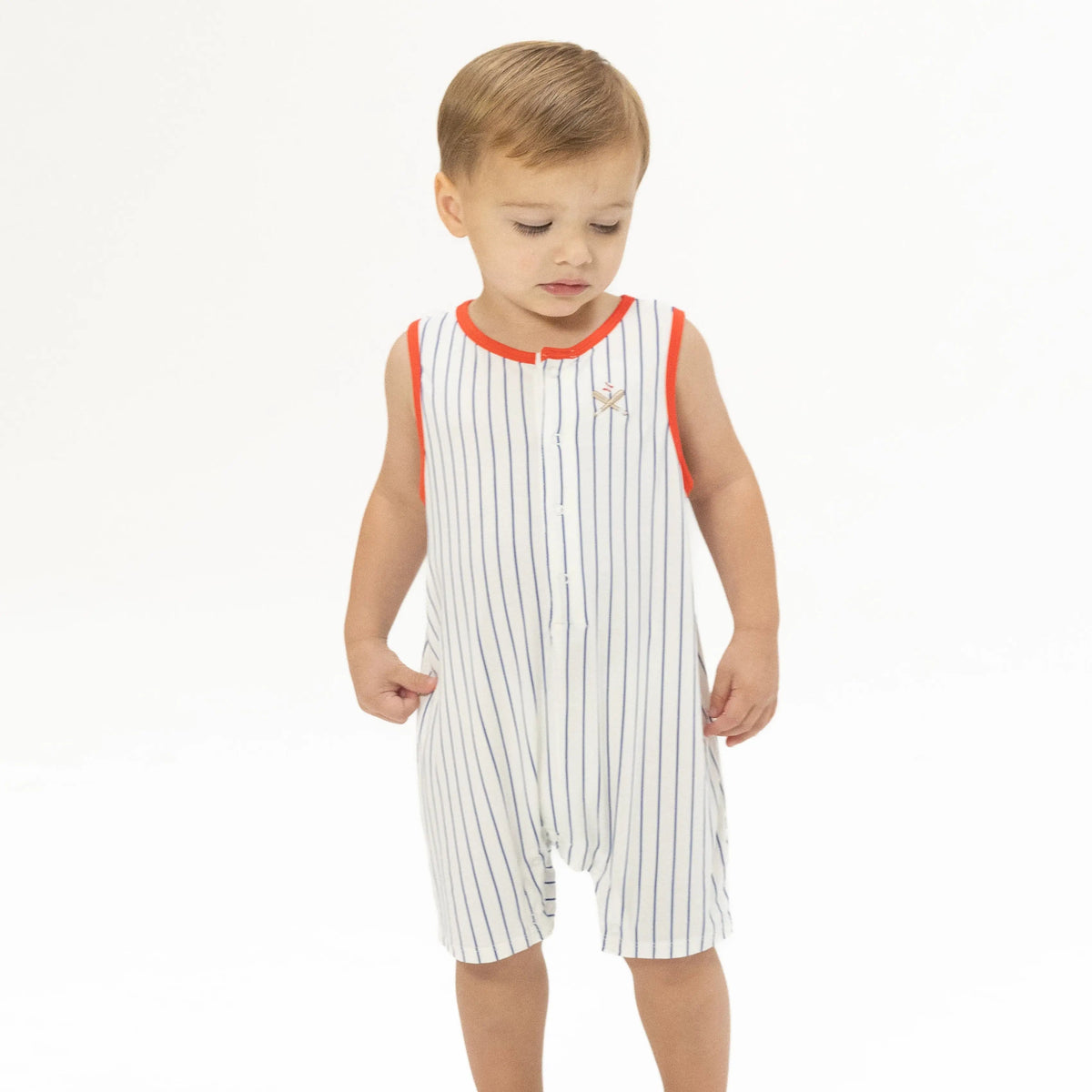 Angel Dear Baseball Stripe - Sleeveless Shortie Romper - 
