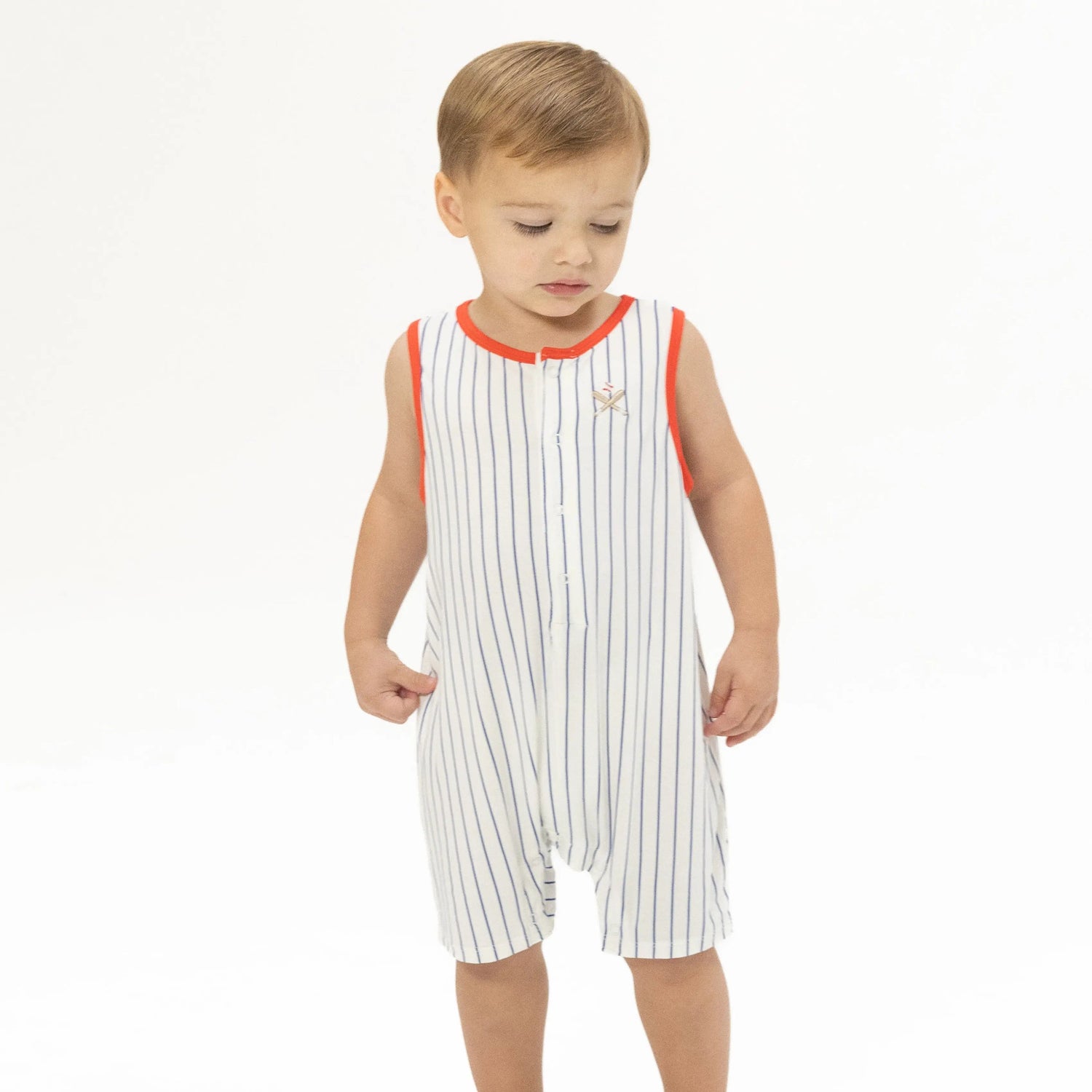 Angel Dear Baseball Stripe - Sleeveless Shortie Romper - 
