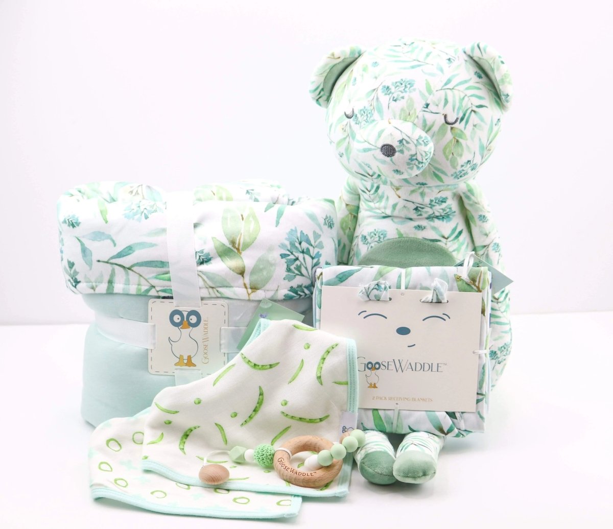 Goosewaddle® | Newborn Baby Blankets Toys Teethers Bibs & More Basil Bear Baby Blanket with Plush Velboa Back